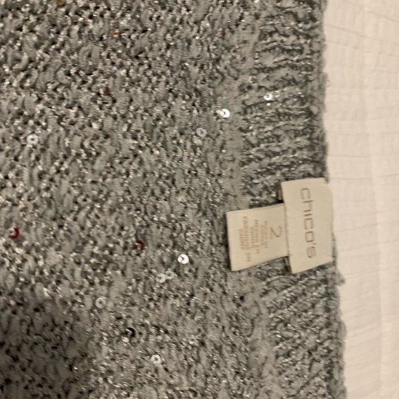 Chico’s Silver Sparkle Long Sweater with Round Neck Chico’s Size 2 - Picture 4 of 8